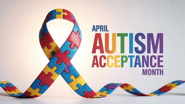 Autism awareness ribbon with colorful puzzle pieces for april autism acceptance month