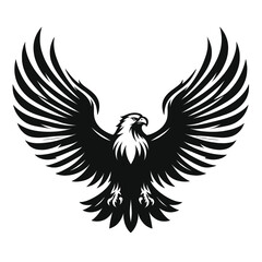 A black and white vector illustration of an eagle with outstretched wings, depicted in a graphic style, against a clean white background.