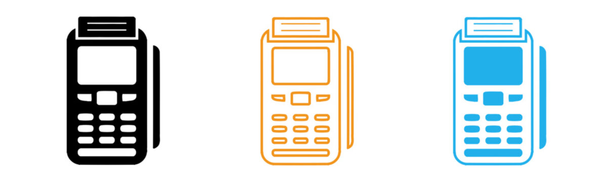 Payment terminals in black orange and blue