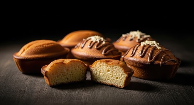 Assorted Chocolate and Vanilla Muffins Display.