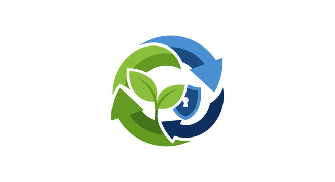 Sustainable Growth and Digital Security Loop Logo with Eco-Friendly Protection Shield Icon