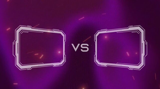 Neon purple futuristic VS battle interface animation in 4K gaming overlay background.