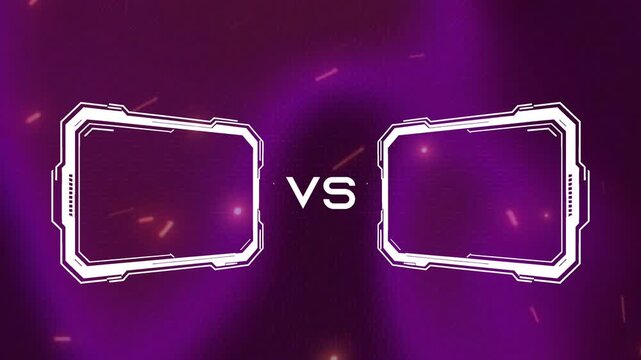 Purple futuristic VS screen interface animation in 4K gaming overlay background.