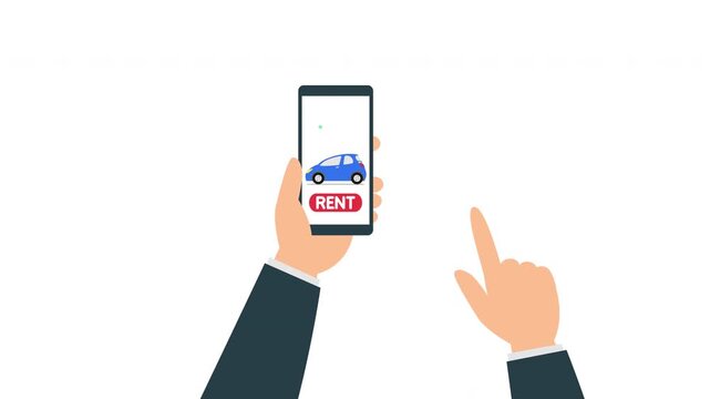 rent car mobile app online service man hands video footage animation