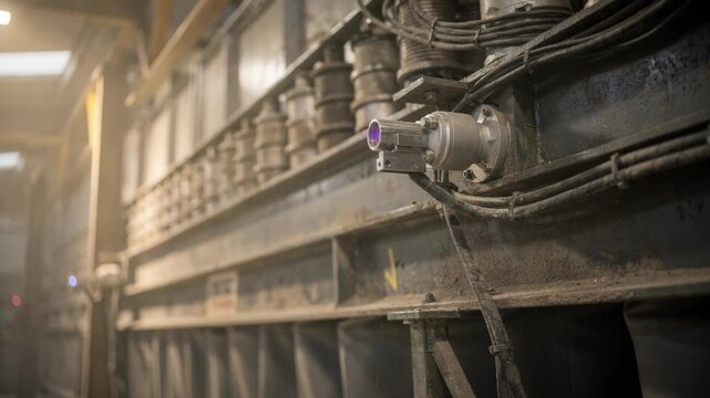 Medium shot of vibration sensor mounted on industrial baghouse equipment capturing realtime data for predictive maintenance to avoid filter failures.