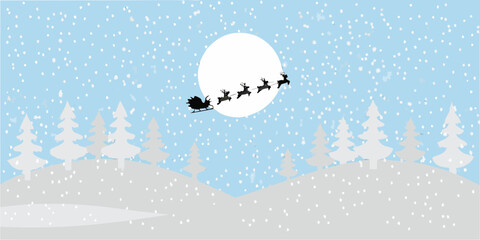 Santa claus and reindeer silhouetted against a bright winter moon © Apurba