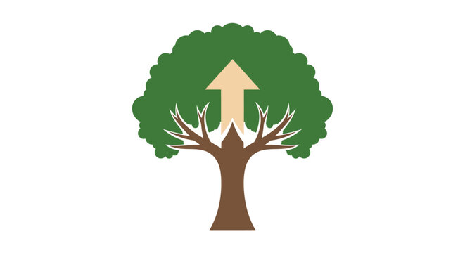 Green Tree with Arrow Graphic Illustration.