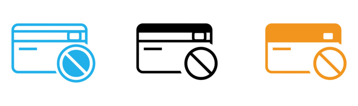 Credit card icons with forbidden signs