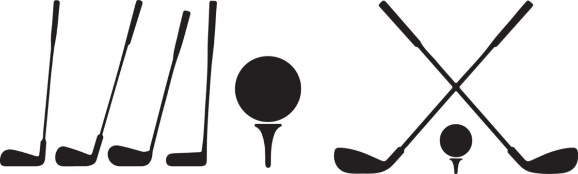 golf crossed clubs ball on tee icon vector silhouettes
