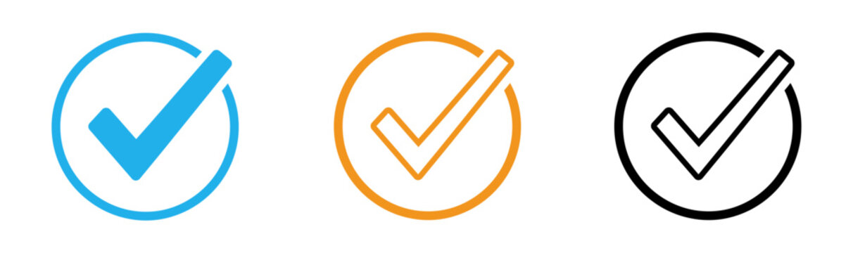 Checkmark icons in blue orange and black