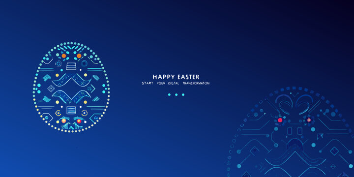 Happy easter digital transformation graphic with colorful circular design elements