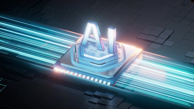 AI font with circuit board background, 3d rendering.