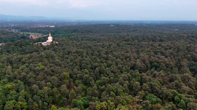 Aerial Huay Lan Reservoir Chiang Mai Thailand with mountains and jungle Asia