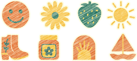 Cute Summer Boho Scribble Embroidery Icon Sticker Elements Set © MSTMAYA