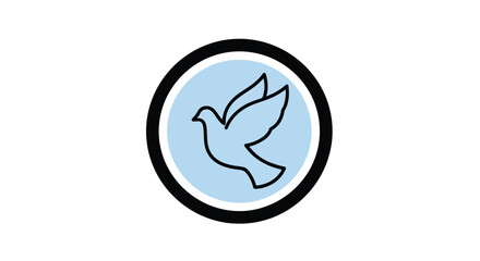 Obraz premium A minimalist icon of a white bird in flight on a light blue circular background with a black border.