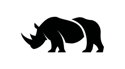 Fototapeta premium Strong Black Rhinoceros Silhouette Icon for Wildlife and Nature Concepts. Minimalist Graphic Design of a Wild Animal.