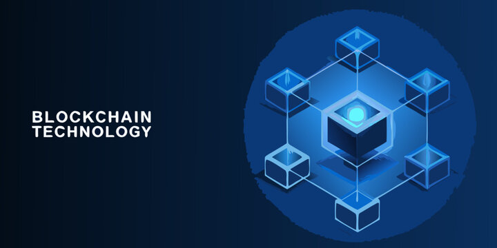 Abstract blockchain technology design with interconnected isometric cubes