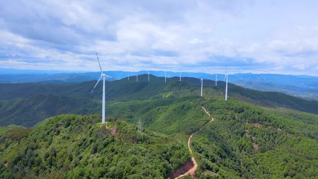 Wind Farm on Mountain Ridge - Renewable Energy Landscape