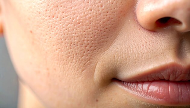 Macro extreme close up of facial skin texture with visible large pores