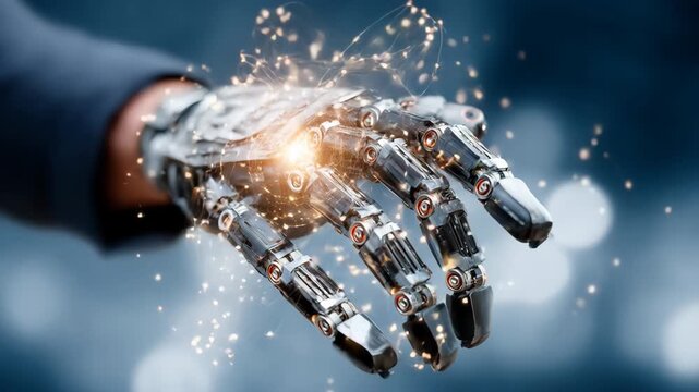 Candidate interacting with an AI system during a robotic interview highlighting advanced response analysis through natural language processing technology.
