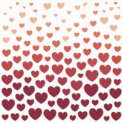 Gradient of orange and red hearts on white background