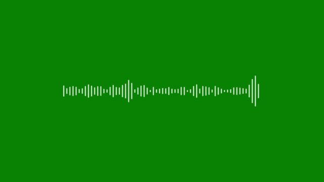 Sound wave audio spectrum animation, white waveform visualizer isolated on green screen, music equalizer frequency bars rhythm meter, podcast voice message audio signal overlay effect 4k