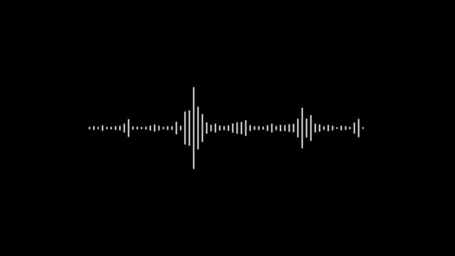 Sound waveform spectrum animation, audio visualizer lines isolated on black background, music equalizer rhythm bars frequency meter, podcast voice soundwave animation 4k