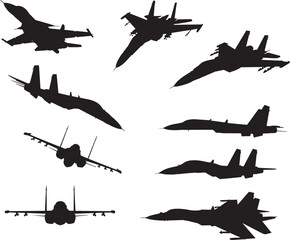 Set of basketball players silhouettes in various action poses isolated on white.