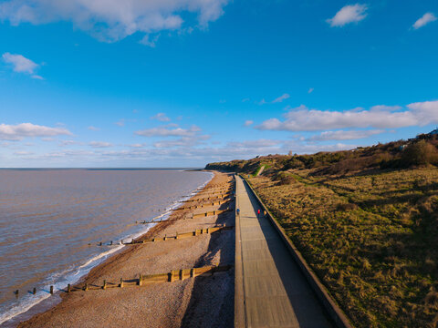 Aerial View of Whitstable Promenade and Shingle Beach, Kent, UK