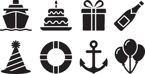 Fototapeta premium Birthday Summer Travel Icon Collection set 