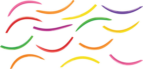 Fototapeta premium Abstract vector illustration of vibrant curved brushstroke shapes in multiple bright colors, arranged in artistic grid pattern, perfect for decoration, design, and creative projects.