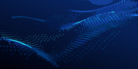 Digital illustration of a blue whale composed of glowing dots and lines © Ranajit
