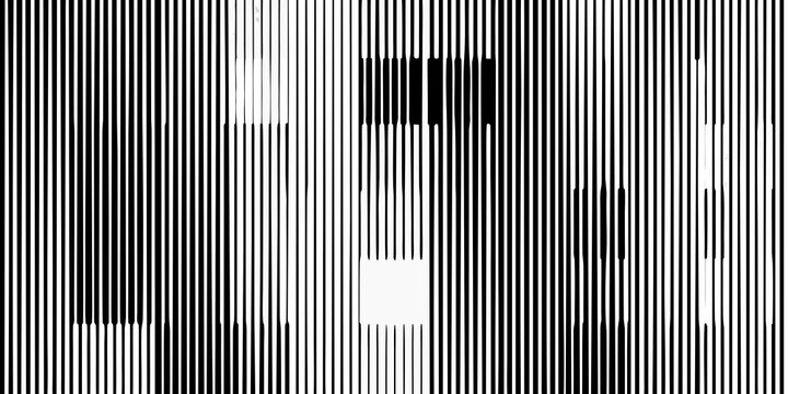 Abstract black and white pattern featuring vertical lines and geometric shapes