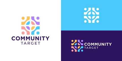 Fototapeta premium Creative simple community target logo template. Partnersip leadership people human logo design vector illustration.