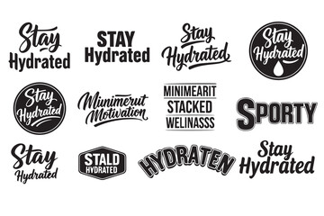 Fototapeta premium Stay Hydrated Typography Set: Motivational Water Intake Quotes and Wellness Vector Lettering
