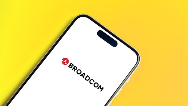 Broadcom logo displayed on a smartphone screen &ndash; Delhi, India &ndash; June 04, 2025