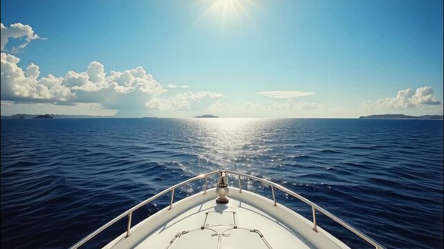 Ocean Boat Journey Under Bright Sun &ndash; Blue Sea Horizon Travel Cinematic Motion Video 4K
