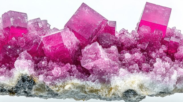 Vibrant Pink Crystalline Mineral Formation Showcasing Geometric Facets and Intricate Natural Textures