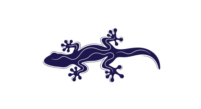 Stylized dark blue silhouette of a gecko lizard with flowing white internal line patterns on a plain white background.