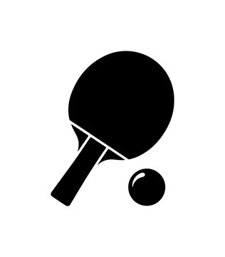 Black ping pong paddle and ball vector icon