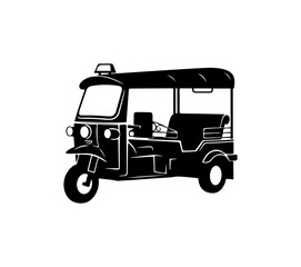 Vector illustration of a black tuk-tuk or auto rickshaw