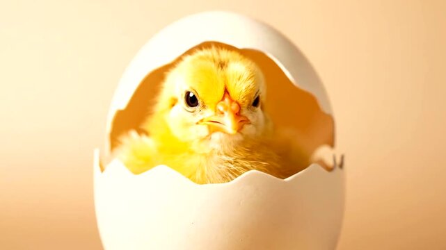 Adorable yellow chick hatching from egg, symbolizing new life and beginnings.