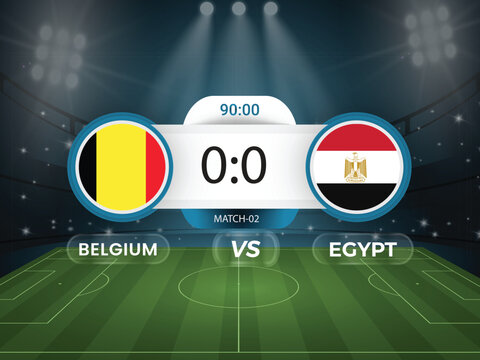 Belgium vs Egypt 2026 world cup match with scoreboard and broadcast schedule template design