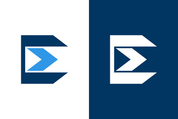 Naklejka premium Modern lettermark E logo with dynamic arrow element. Geometric monogram combining bold shapes and forward motion, creating a clean symbol ideal for delivery, logistics or transport brands.