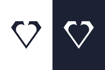 Modern letter V logo with diamond and heart-shaped spade in negative space. A clean geometric monogram representing elegance, value, and premium identity for fashion, jewelry, or lifestyle brands.