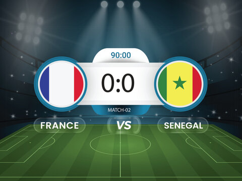 France vs Senegal 2026 world cup match with scoreboard and broadcast schedule template design