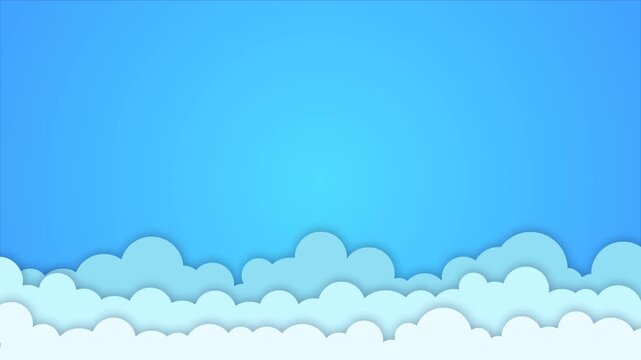 Clouds blue sky 2D vector paper cut animated loop background in white and blue with top copy space
