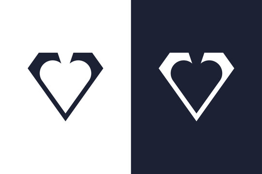 Modern letter V logo with diamond and heart-shaped spade in negative space. A clean geometric monogram representing elegance, value, and premium identity for fashion, jewelry, or lifestyle brands.