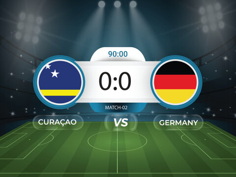 Germany vs Cura&ccedil;ao 2026 world cup match with scoreboard and broadcast schedule template design
