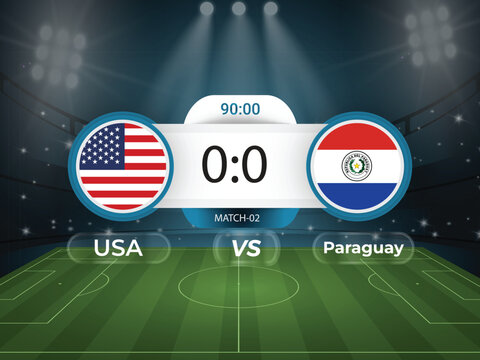 Usa vs Paraguay 2026 world cup match with scoreboard and broadcast schedule template design
